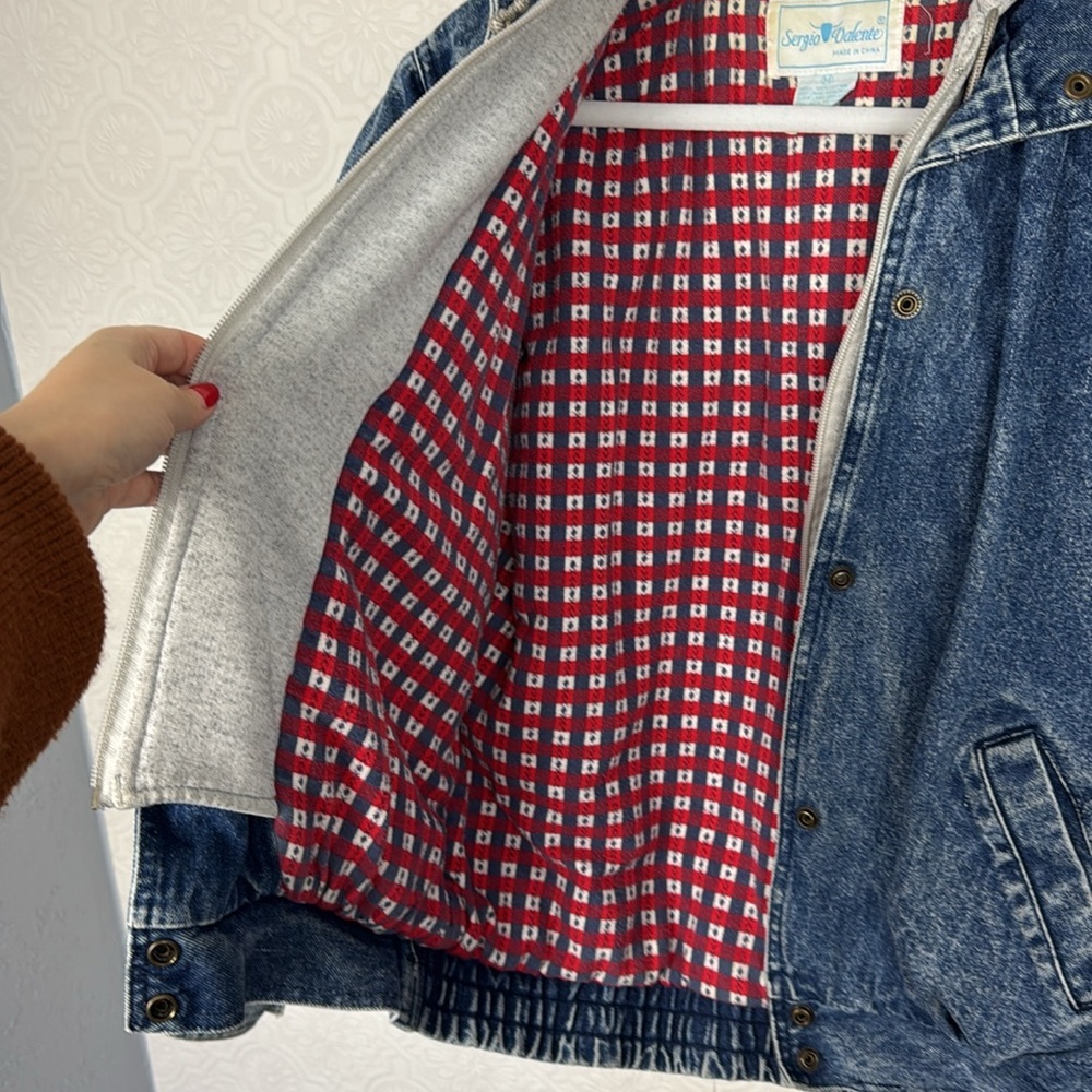 Vintage Retro Sergio Valente Denim Coat‎ Double Layer 100% Cotton Jean Puffer - Picture 6 of 12